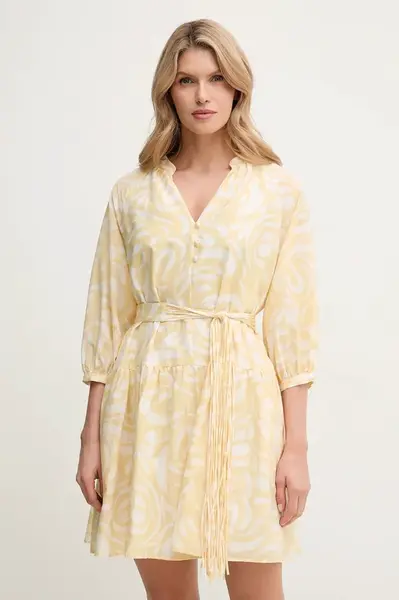 Šaty s příměsí hedvábí Marella VENAS žlutá barva, mini, oversize, 2513221114200