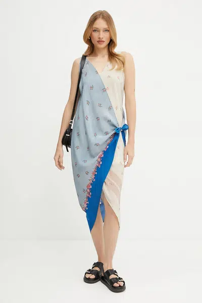 Hedvábné šaty Weekend Max Mara modrá barva, midi, 2515221232600
