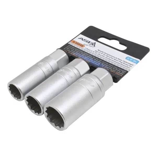 Hlavice na zapalovací svíčky, extra tenké, 3/8", 12hran, 14, 16, 18 mm, 3 ks - ASTA