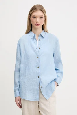 Lněná košile Superdry modrá barva, relaxed, s klasickým límcem, W4010463A-F5P