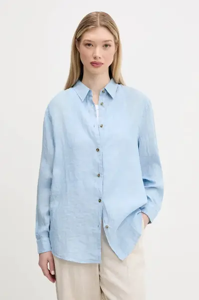 Lněná košile Superdry modrá barva, relaxed, s klasickým límcem, W4010463A-F5P