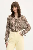 Košile HUGO dámská, béžová barva, relaxed, s klasickým límcem, 50539779