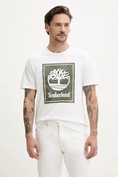 Bavlněné tričko Timberland bílá barva, s potiskem, TB0A6DUD1001