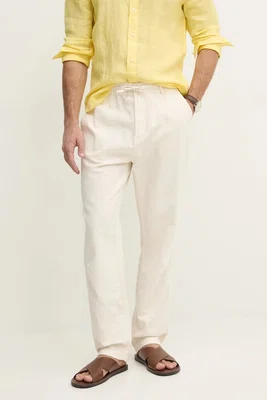 Kalhoty s příměsí lnu Pepe Jeans LINEN PULL ON PANTS béžová barva, ve střihu chinos, PM211872