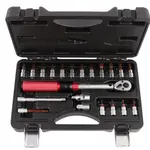 Momentový klíč 1/4", 2-15 Nm, přesný 3%, se zástrčnými hlavicemi, 21 ks - QUATROS QS59002