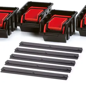 Sada plastových boxů s lištou na zeď, 580 x 230 x 130 mm, 16 boxů + 5 lišt - Kistenberg