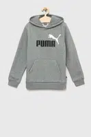 Detská mikina Puma ESS+ 2 Col Big Logo Hoodie FL B šedá farba, s kapucňou, s potlačou