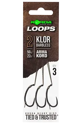 Korda hotové montáže loop rigs klor barbless - háček 2 nosnost 50 lb