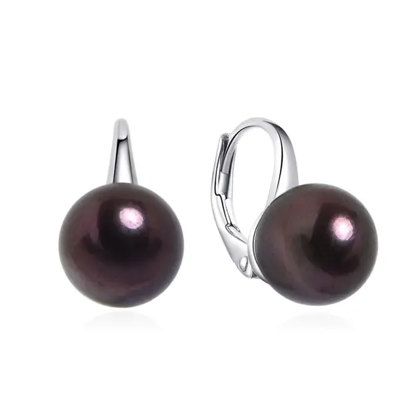 MOISS Elegantné strieborné náušnice s čiernymi perlami EP000092