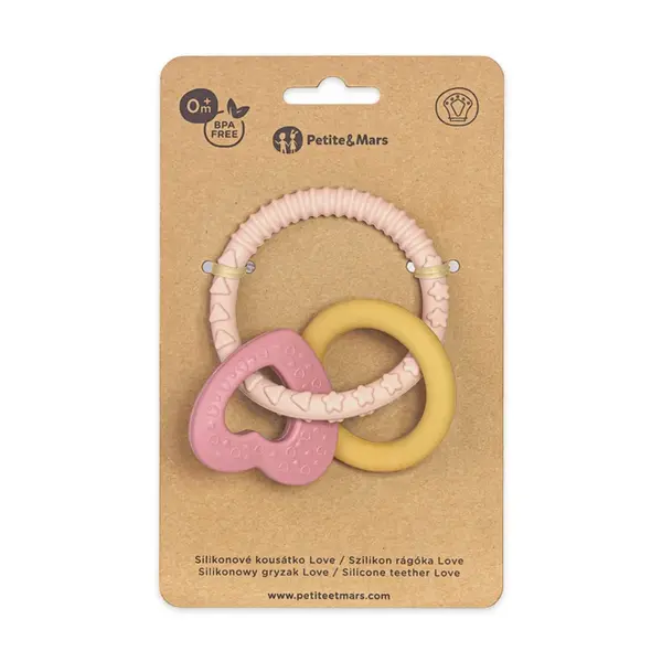 PETITE&MARS Hryzačka silikónová Love Cute Pink 0m+