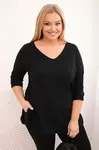 Kesi Dámská bavlněná blůza Plus Size s výstřihem do V a ohrnutým rukávem černá