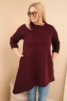 Kesi Włoski Dámská sukni Plus Size z viskózy s volným střihem a dlouhým rukávem švestková