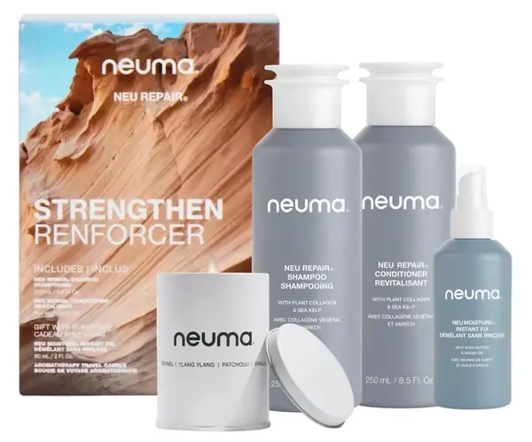 Dárková sada pro všechny typy vlasů Neuma Neu Repair Strengthen + svíčka a sprej zdarma + dárek zdarma