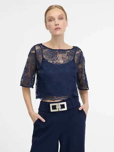 Tmavě modrá krajková halenka ORSAY