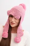 Kesi Dámská zimní čepice s vlnou a kšiltem a pompony K475 růžová