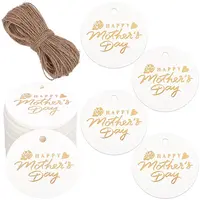 100Pcs Mother's Day Flat Round Gold Stamp Word Happy Mother' Day Hanging Tag