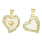 2Pcs 2 Styles Brass Pave Natural Shell Pendants