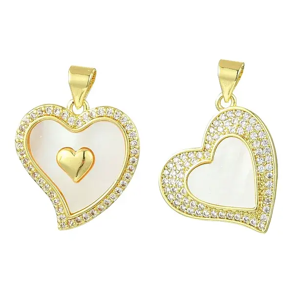 2Pcs 2 Styles Brass Pave Natural Shell Pendants
