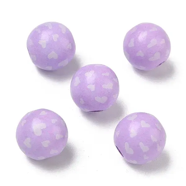 Valentine's Day Spray Painted & Printed Wood European Beads