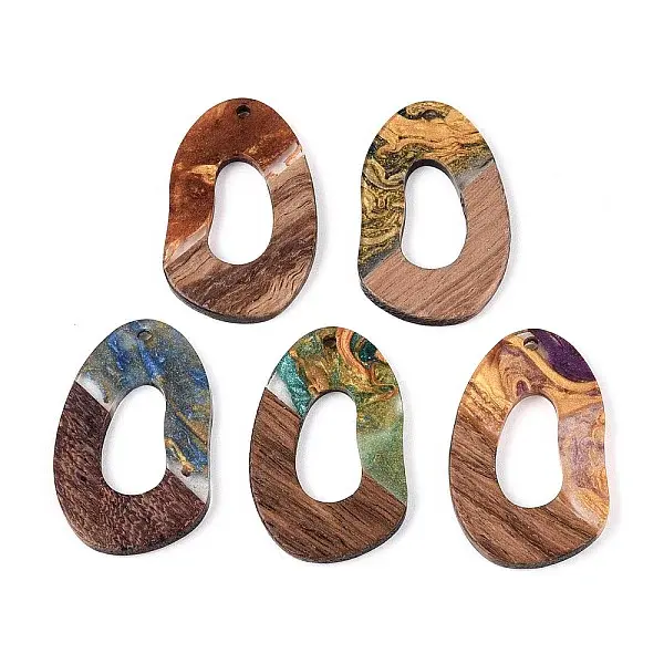 Opaque Resin & Walnut Wood Pendants