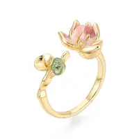 Lotus Brass Enamel Cuff Rings Setting