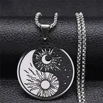 201 Stainless Steel Enamel Yin Yang with Sun & Moon Pendant Necklaces