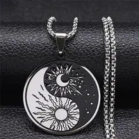 201 Stainless Steel Enamel Yin Yang with Sun & Moon Pendant Necklaces