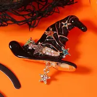 Halloween Alloy Enamel Witch Hat Brooches for Women