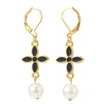 Alloy Enamel Clover with Glass Pearl Long Dangle Leverback Earrings