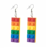 Toy Bricks Style Rainbow Opaque Acrylic Dangle Earring