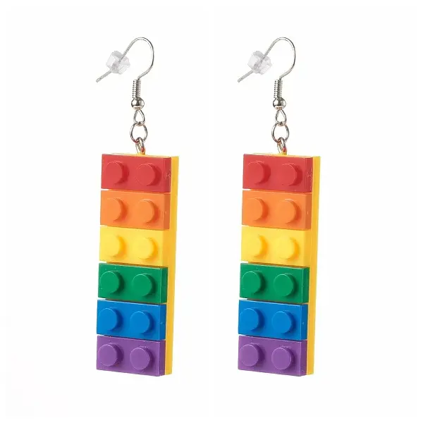 Toy Bricks Style Rainbow Opaque Acrylic Dangle Earring
