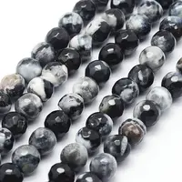 Faceted Natural Fire Crackle Agate Beads Strands