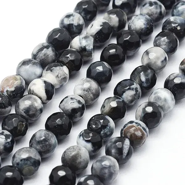 Faceted Natural Fire Crackle Agate Beads Strands