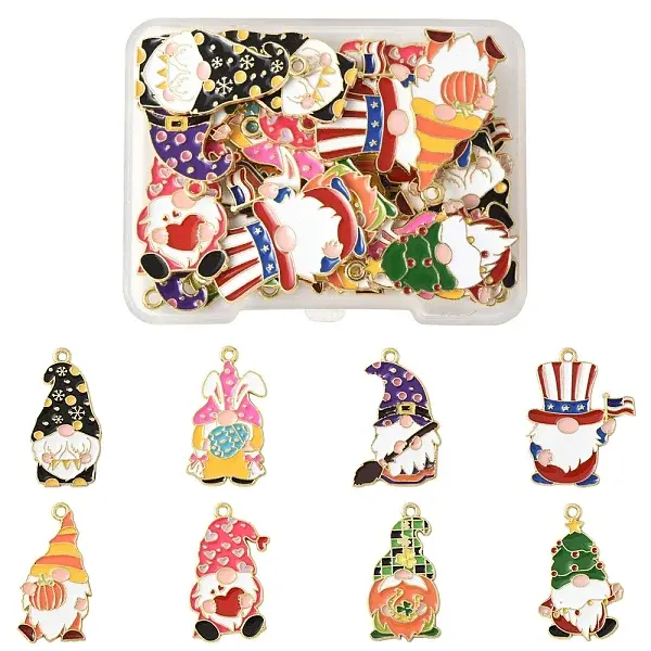 24Pcs 8 Styles Alloy Enamel Pendants