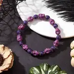 Halloween Dyed Synthetic Turquoise Skull & Round Beaded Stretch Bracelets for Men Women