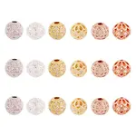 18Pcs 6 Styles Rack Plating Brass Pave Clear Cubic Zirconia Beads