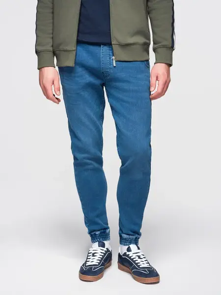 Ombre pánske denim jogger nohavice s pásom na šnúrku - modré