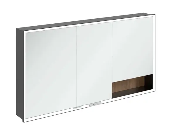 Villeroy & Boch My View+ - Zrcadlová skříňka s LED osvětlením 140x75x17 cm, 3 dvířka, Kansas Oak/matná černá B48214RH