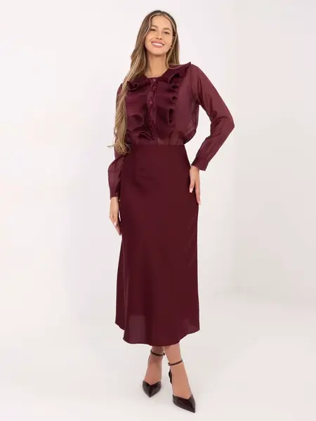 Bordová vzorovaná halenka s volány