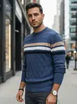 Pánský modrý svetr s pruhy