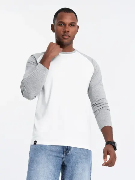 Ombre Men's longsleeve with raglan contrast sleeves - white and gray