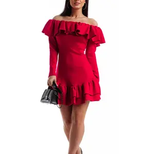 Pink dress with decorative frill at the La Diva neckline