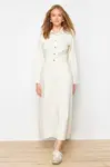 Trendyol Ecru Plain Shirt Dress Rigid Maxi Denim Modest Dress