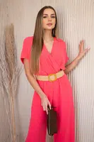 Kesi Włoski Kombinéza s ozdobným páskem v pase Růžový neon