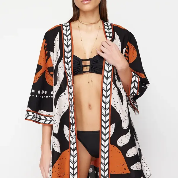 Trendyol etnický vzor s páskem mini-tkanina 100% bavlna kimono a kaftan