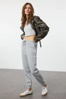 Trendyol Gray Melange Loose Jogger Normal Waist Thick Knitted Sweatpants