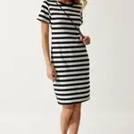 Happiness İstanbul Women's Black and White Crew Neck Striped Knitted Dress