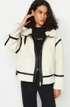 Trendyol White Oversize Mold Faux Leather Detailed Plush Jacket Coat