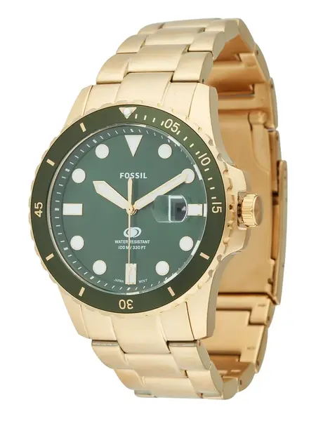 FOSSIL Analógové hodinky  zlatá / tmavozelená