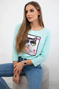 Halenka s kočičí grafikou 3D mint